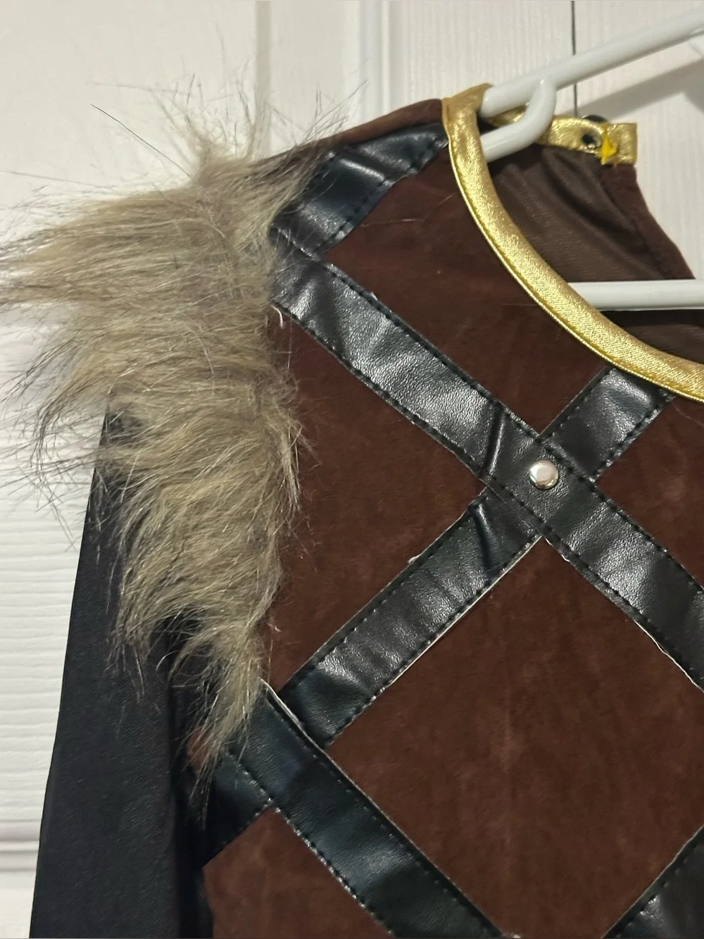 Viking Warrior Dress Costume Designed Brown Faux-Suede Quilted Cape Sz S 4-